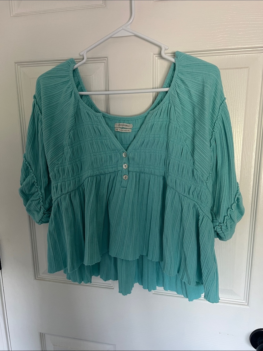 Urban Outfitters Juliana Crepe Cutout Teal Peasant Top